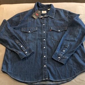 Levi's Blue Denim Western Pearl Snap Shirt Adult 2XL NWT